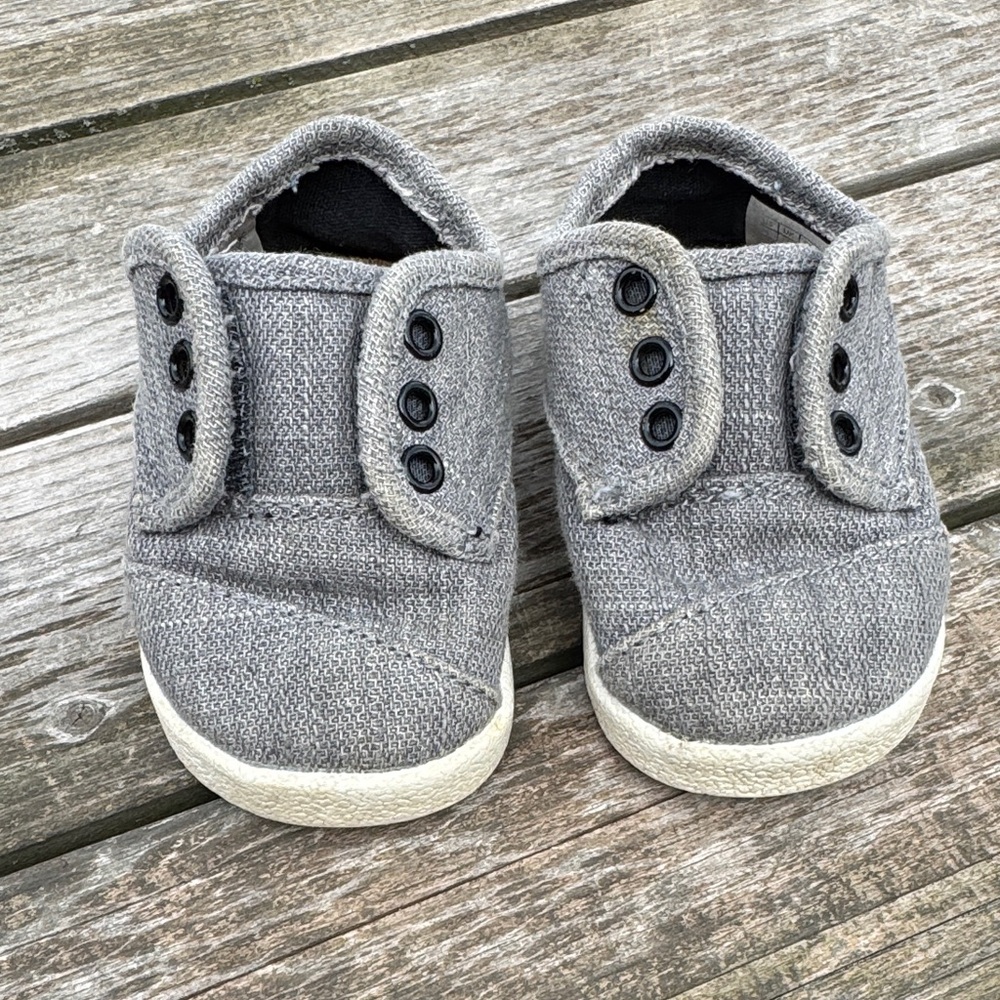 Size 4 Baby Toms Gray Slip-On Canvas Shoes